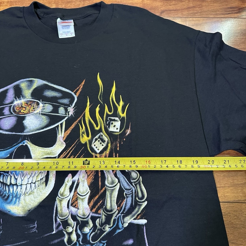 90's Deadstock Skull Biker Dice Flames T-Shirt motorcycle - Picture 4 of 5